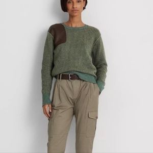 NEW Lauren Ralph Lauren Faux Leather Trim Wool blend pullover in green